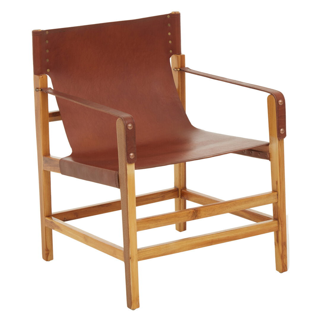 Seville Light Brown Leather And Teak Wood Chair