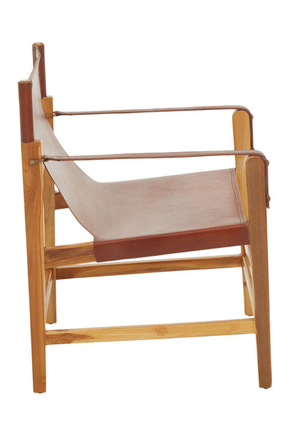 Seville Light Brown Leather And Teak Wood Chair