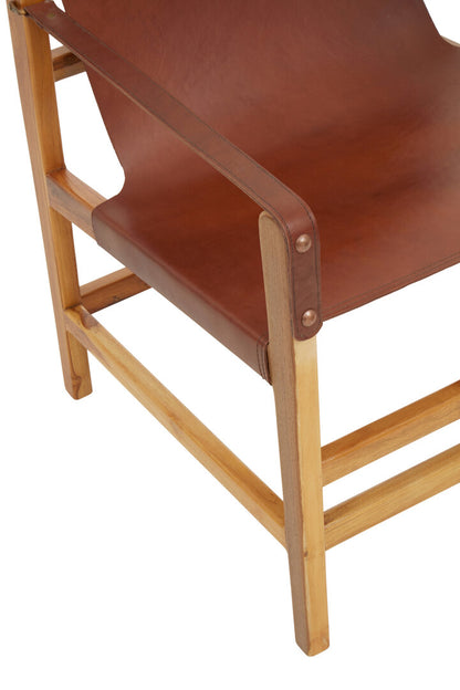 Seville Light Brown Leather And Teak Wood Chair