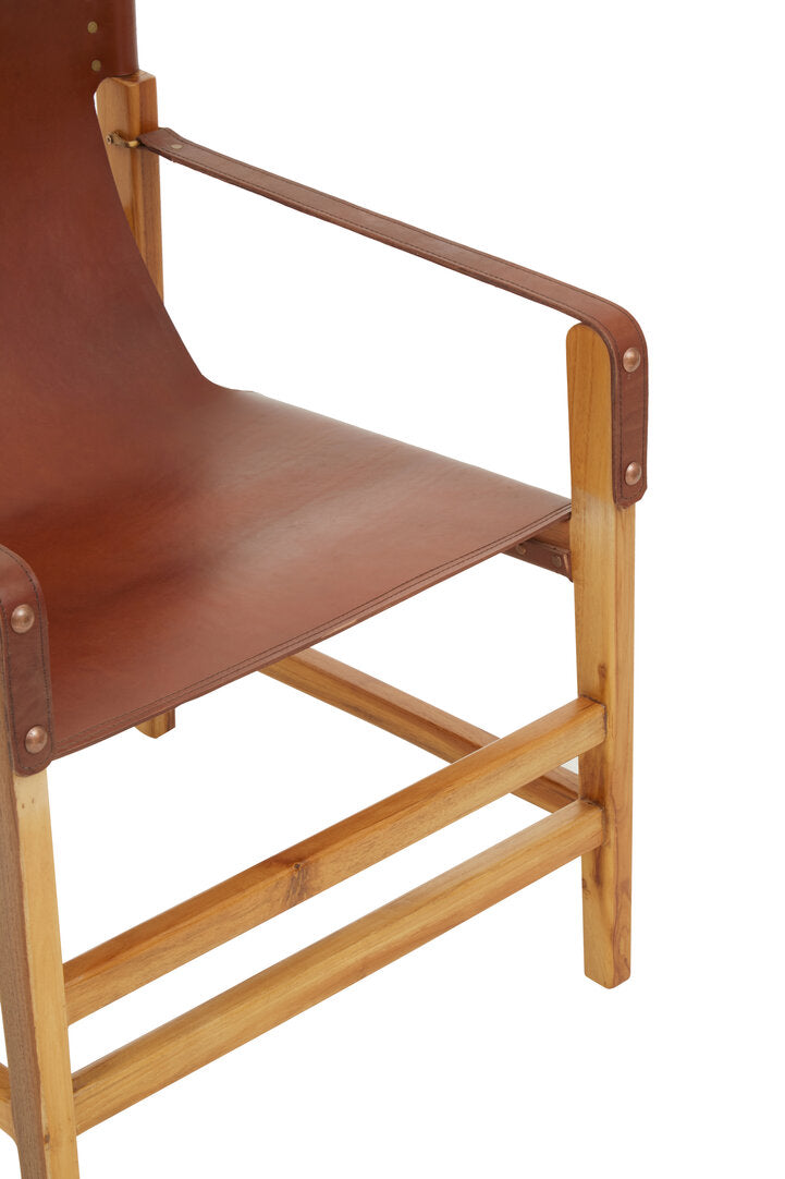 Seville Light Brown Leather And Teak Wood Chair