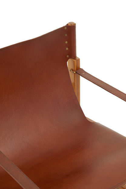 Seville Light Brown Leather And Teak Wood Chair