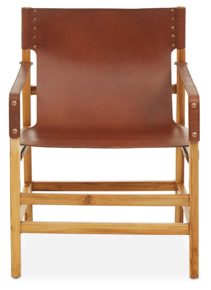 Seville Light Brown Leather And Teak Wood Chair