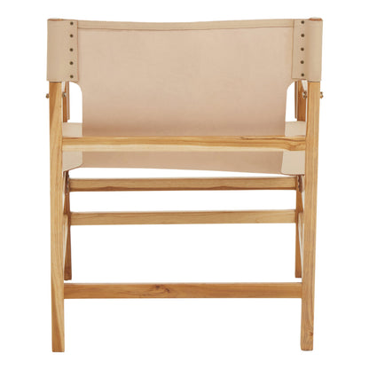 Seville Cream Leather and Teak Wood Chair