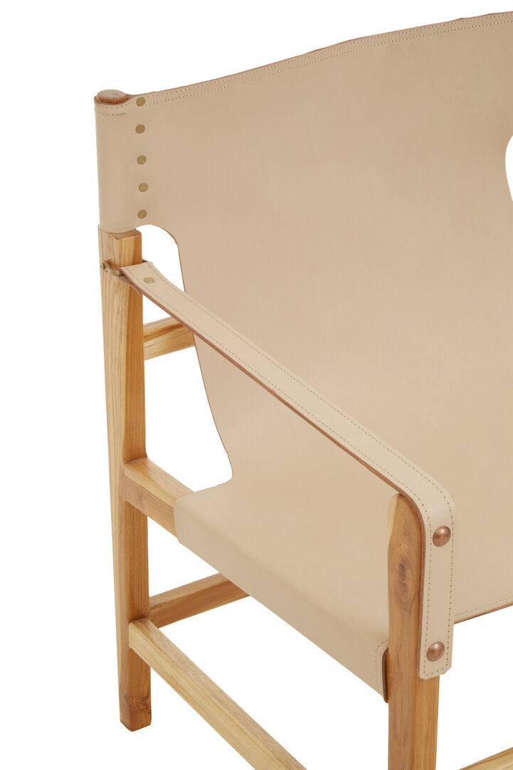 Seville Cream Leather and Teak Wood Chair