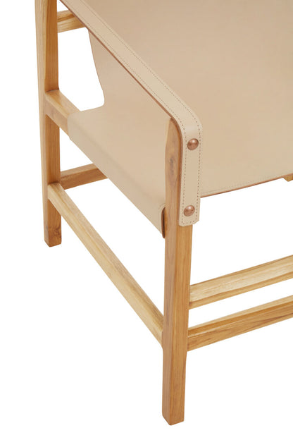 Seville Cream Leather and Teak Wood Chair
