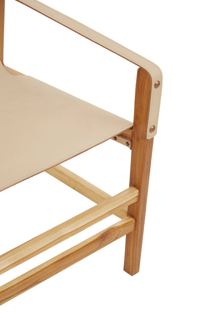 Seville Cream Leather and Teak Wood Chair