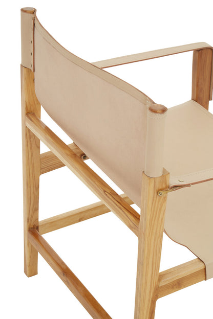 Seville Cream Leather and Teak Wood Chair