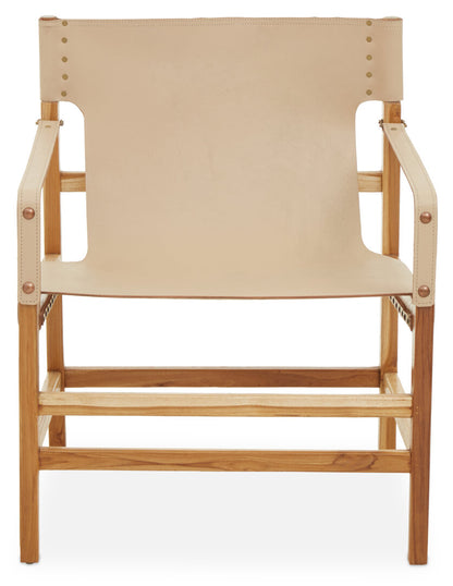 Seville Cream Leather and Teak Wood Chair