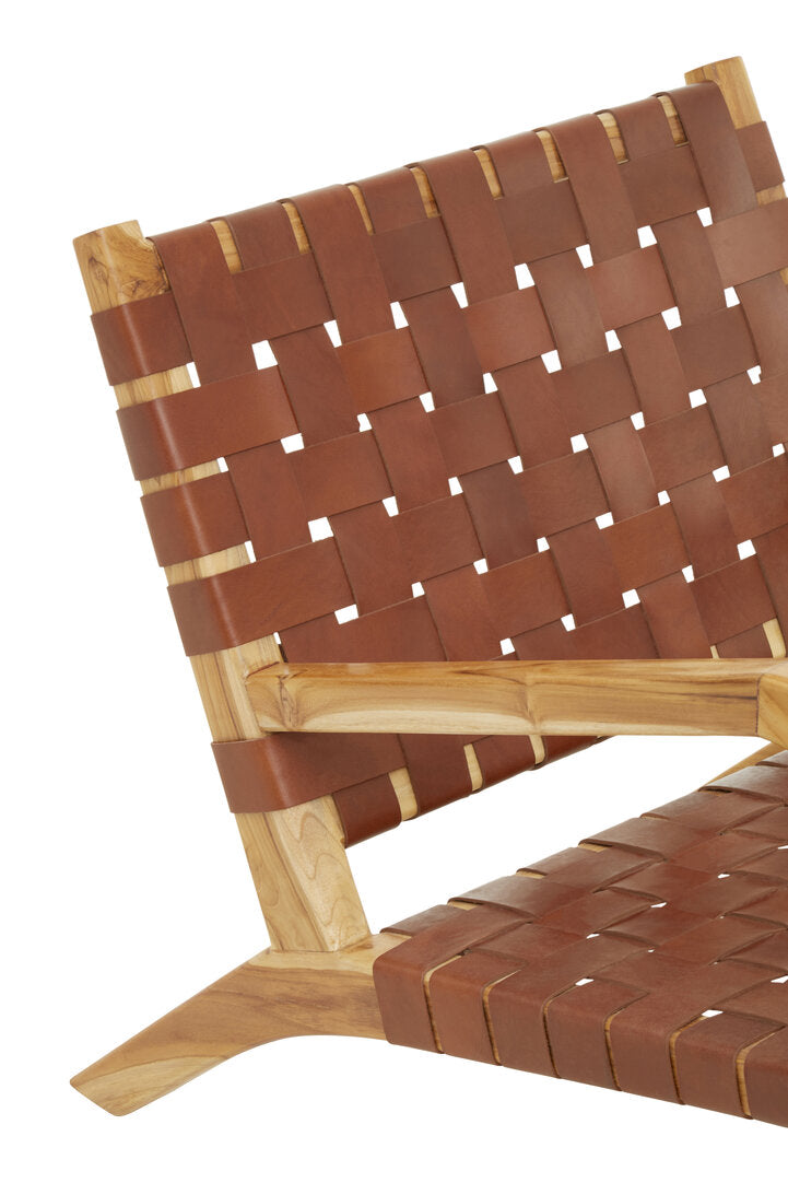 Seville Dark Brown Leather and Teak Chair