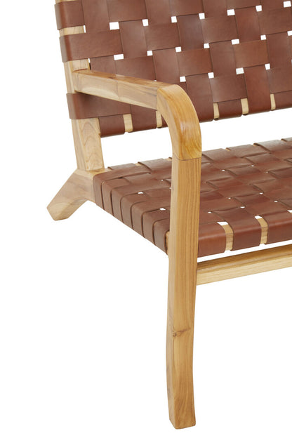 Seville Dark Brown Leather and Teak Chair