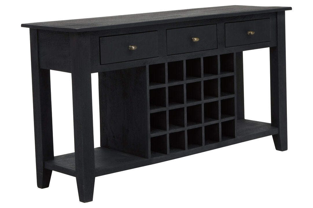 Porto Black Mango Wood Console Table with Wine Storage