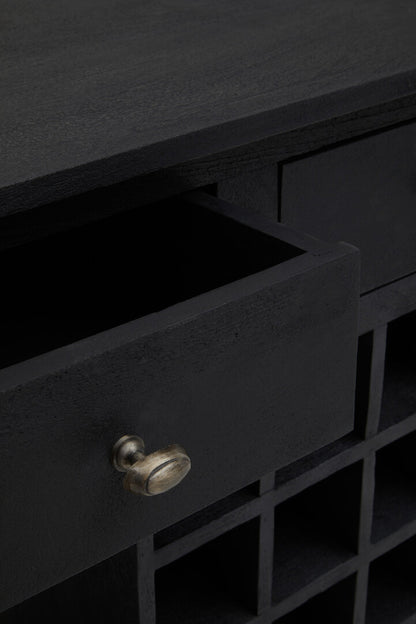 Porto Black Mango Wood Console Table with Wine Storage