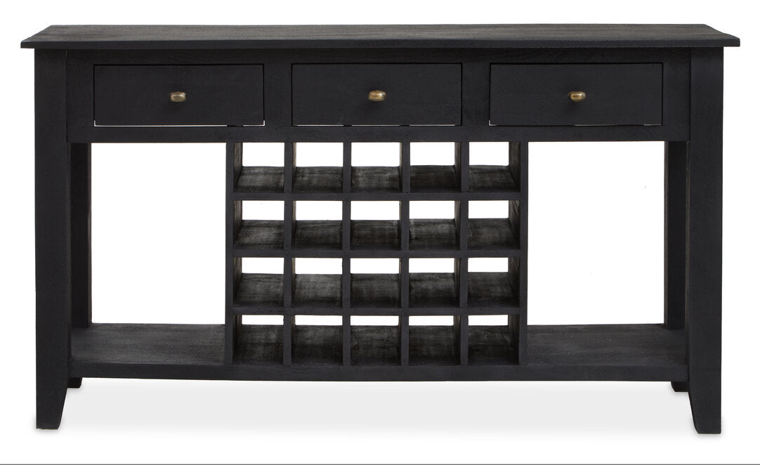 Porto Black Mango Wood Console Table with Wine Storage
