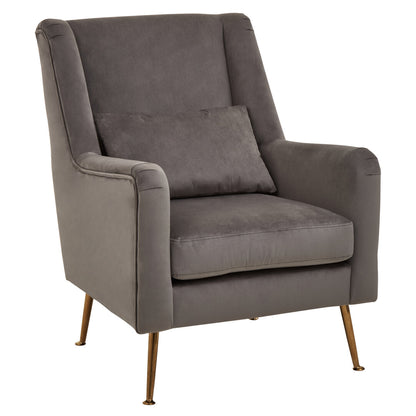 Lisbon Grey Velvet Chair With Gold Finish Legs