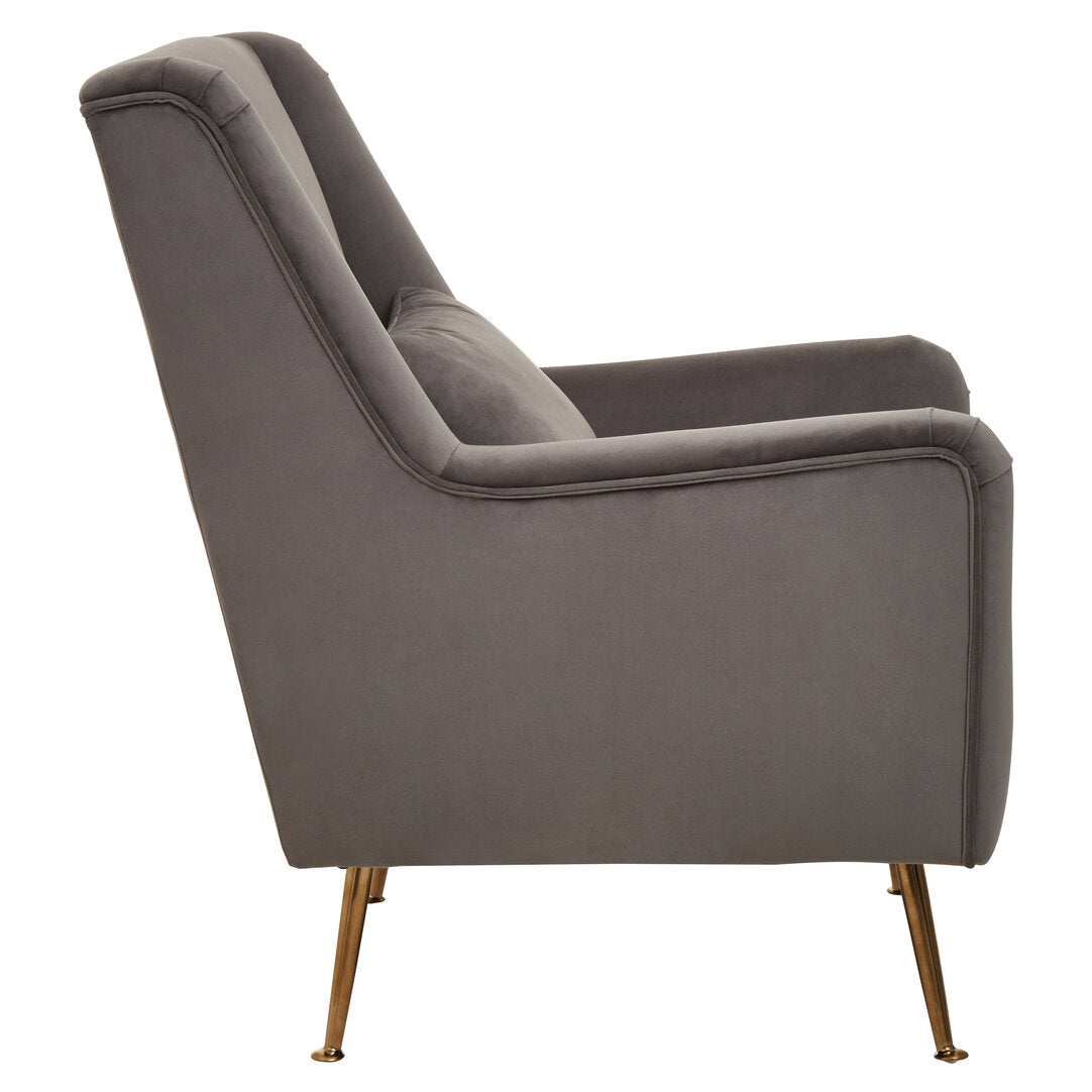 Lisbon Grey Velvet Chair With Gold Finish Legs