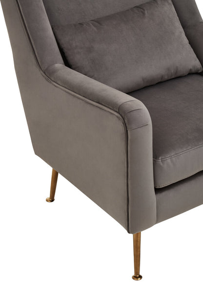 Lisbon Grey Velvet Chair With Gold Finish Legs