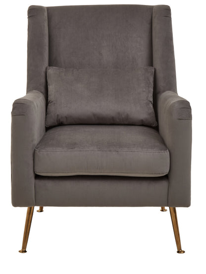 Lisbon Grey Velvet Chair With Gold Finish Legs