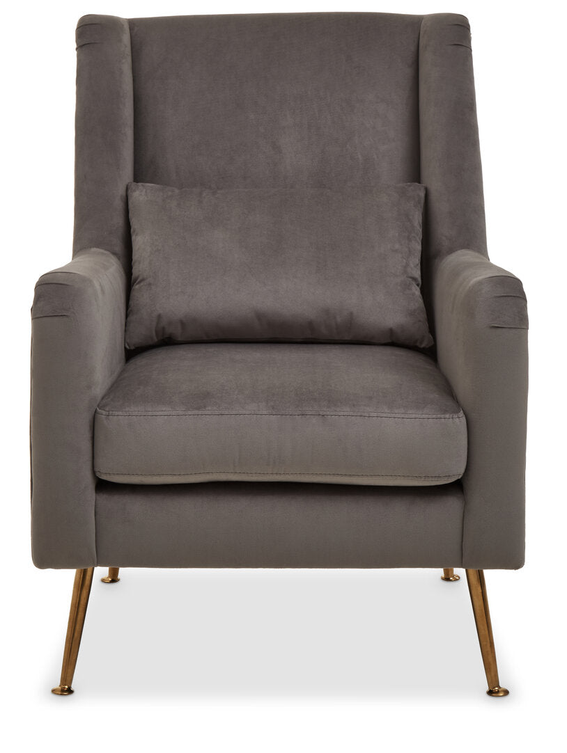 Lisbon Grey Velvet Chair With Gold Finish Legs