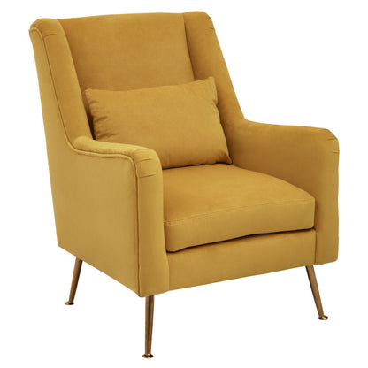 Lisbon Velvet Chair With Gold Finish Legs Yellow 