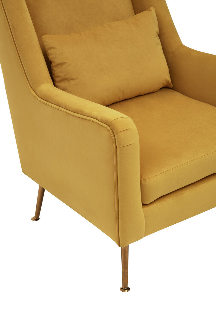 Lisbon Yellow Velvet Chair With Gold Finish Legs