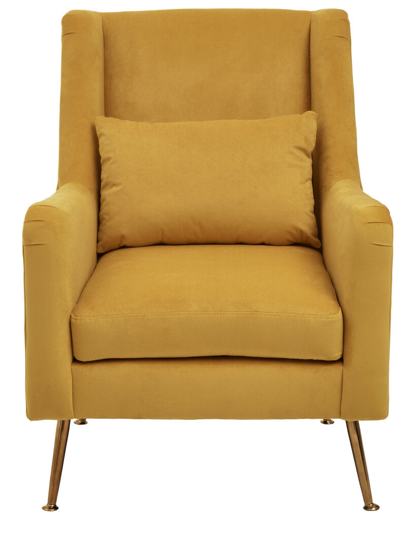 Lisbon Yellow Velvet Chair With Gold Finish Legs