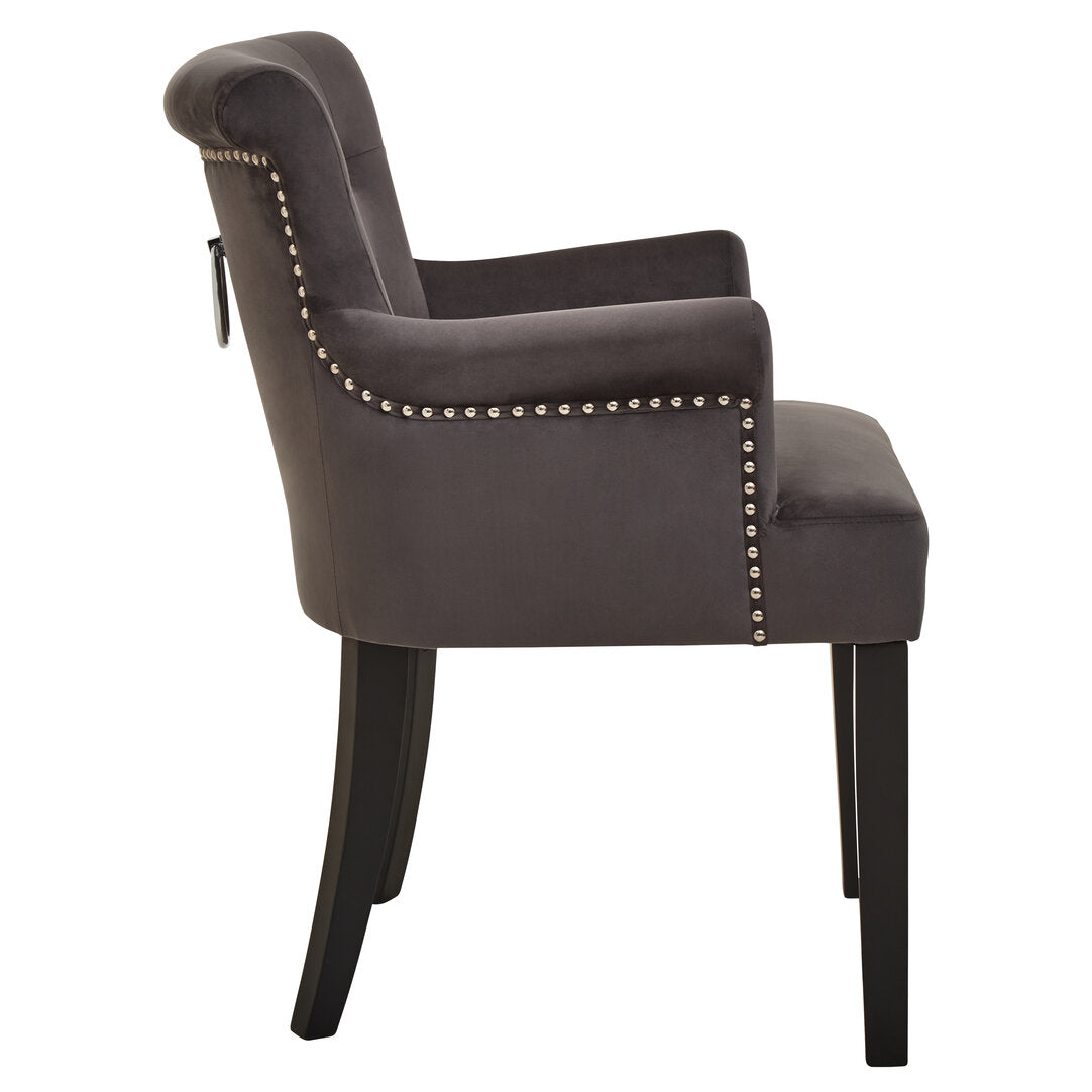 Lisbon Grey Velvet Chair With Ring Back