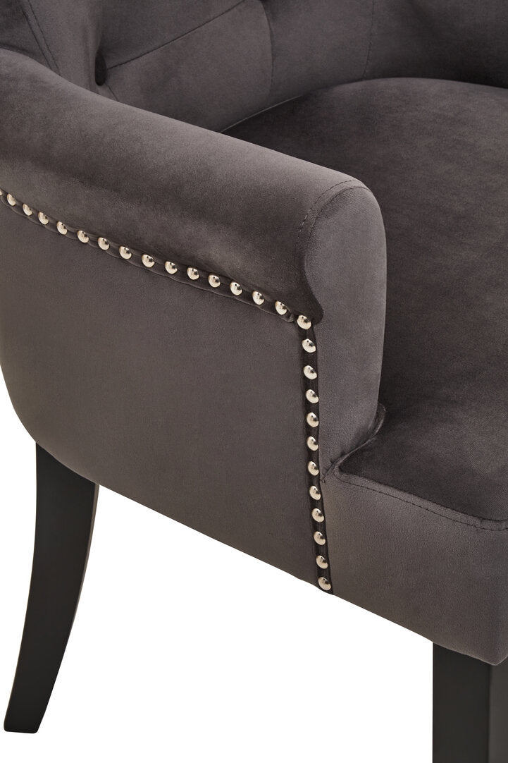 Lisbon Grey Velvet Chair With Ring Back