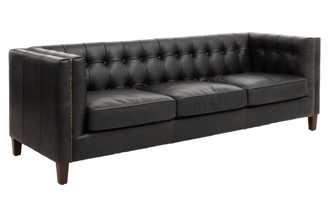 Bath Three Seater Antique Ebony Leather Sofa