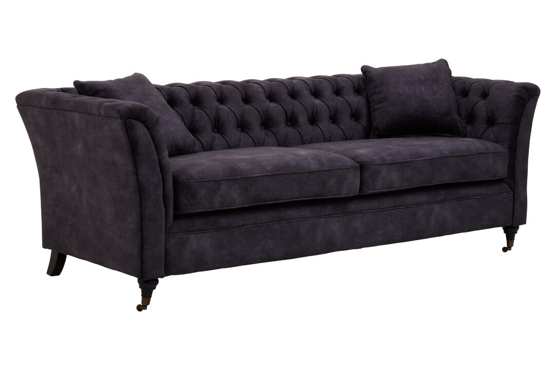 Naples Three Seat Grey Velvet Sofa