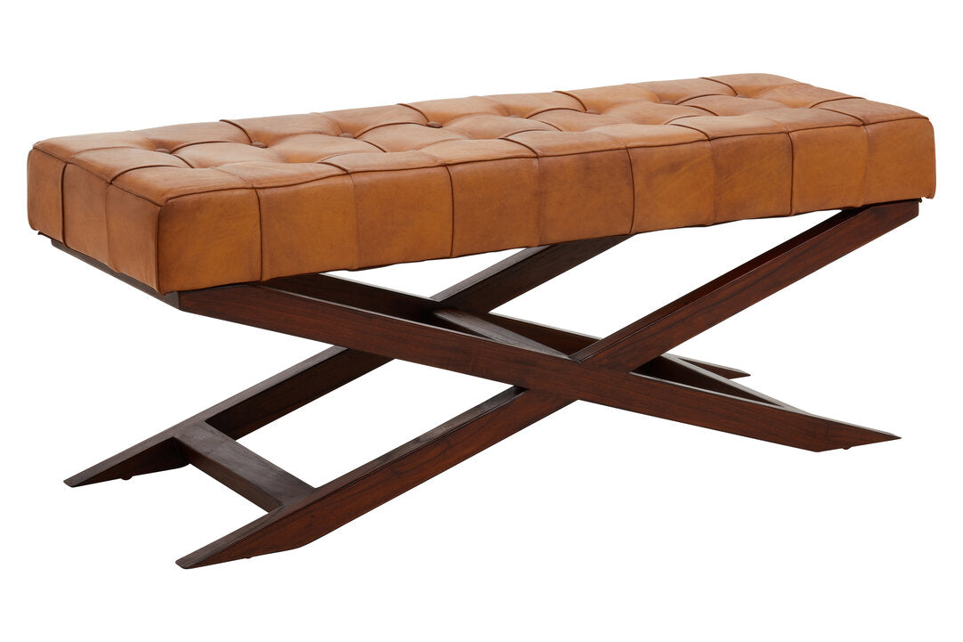 Carlton Brown Leather Bench with Cedarwood Base