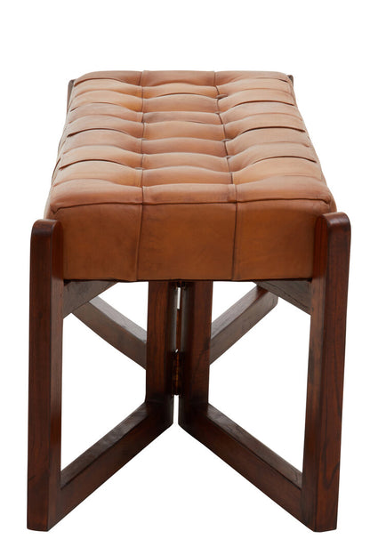 Carlton Brown Leather Bench With Wooden Base