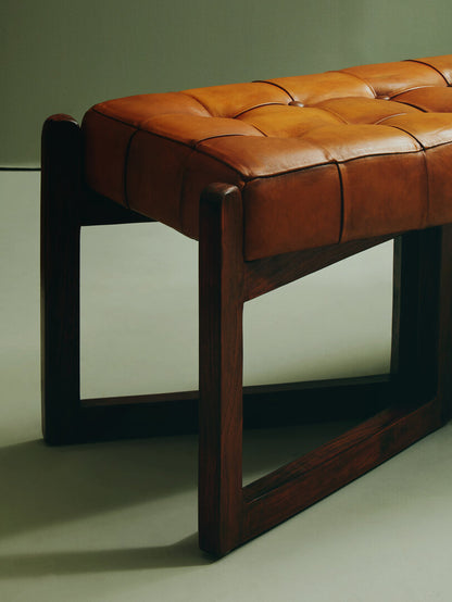 Carlton Brown Leather Bench With Wooden Base