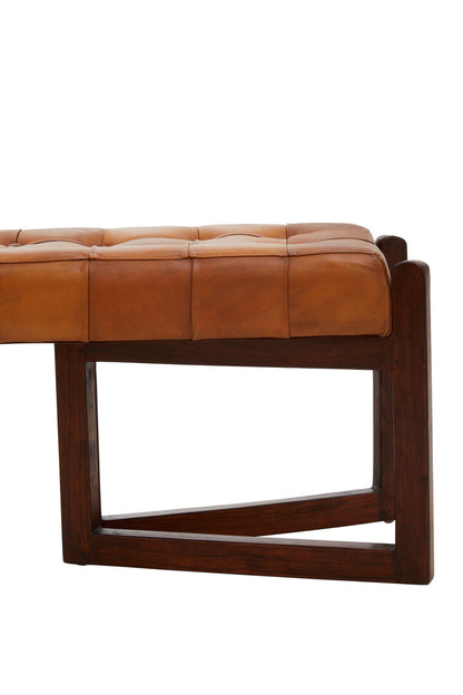 Carlton Brown Leather Bench With Wooden Base
