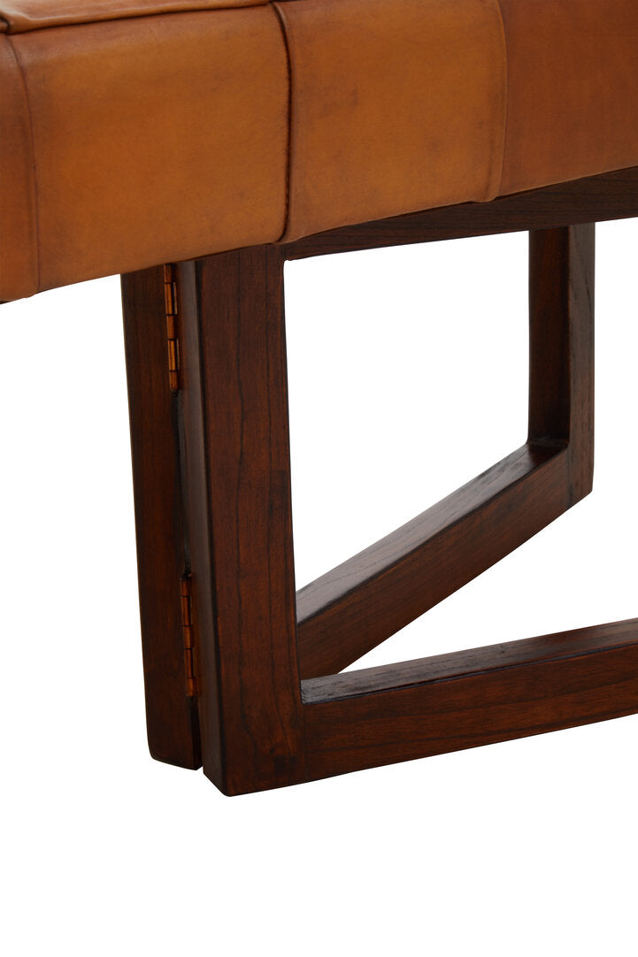 Carlton Brown Leather Bench With Wooden Base