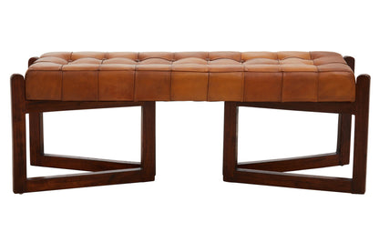 Carlton Brown Leather Bench With Wooden Base