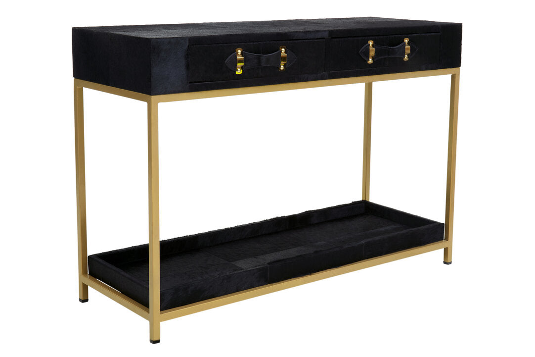 Vienna Townhouse Hair on Leather Two Drawer Console Table
