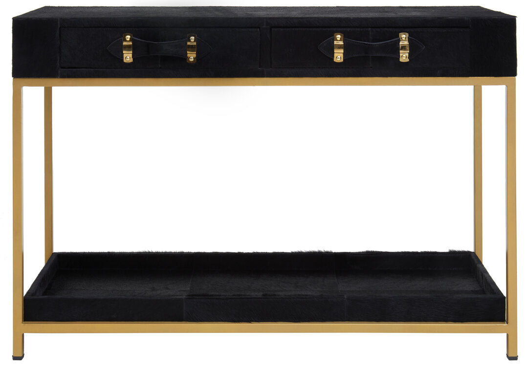 Vienna Townhouse Hair on Leather Two Drawer Console Table