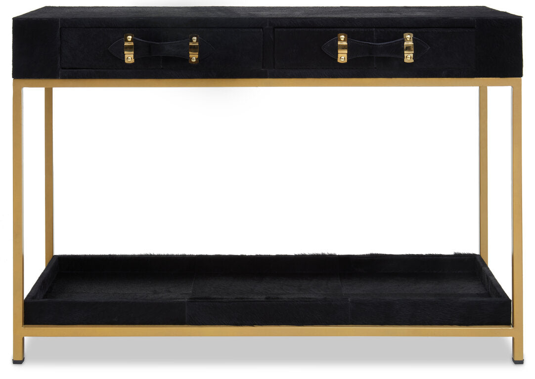 Vienna Townhouse Hair on Leather Two Drawer Console Table