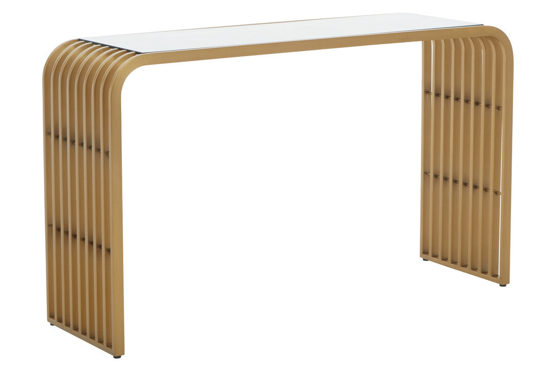 Valencia Matte Gold Slatted Console Table