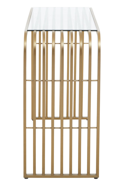 Valencia Matte Gold Slatted Console Table