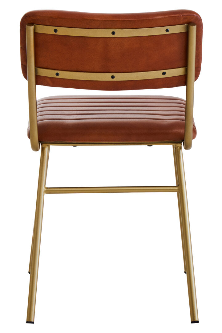 Verona Tan Leather Dining Chair With Gold Finish Frame