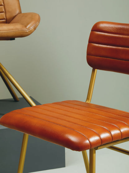 Verona Tan Leather Dining Chair With Gold Finish Frame