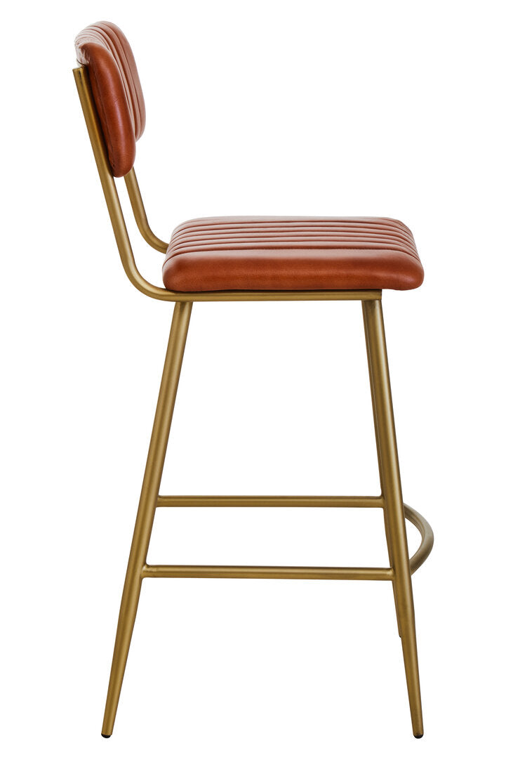 Verona Tan Leather Bar Chair With Gold Finish Frame