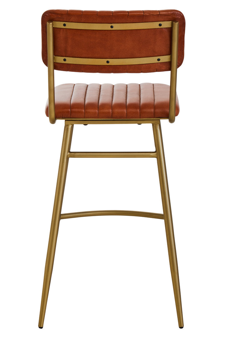 Verona Tan Leather Bar Chair With Gold Finish Frame