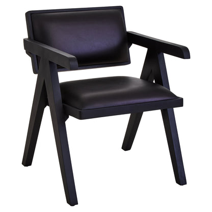 Verona Black Leather Armchair With Wood Frame