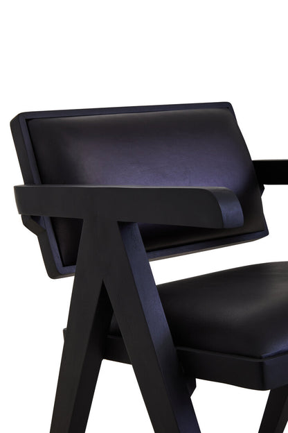 Verona Black Leather Armchair With Wood Frame
