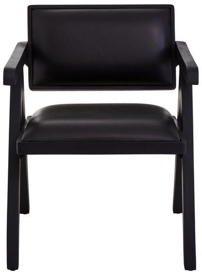 Verona Black Leather Armchair With Wood Frame