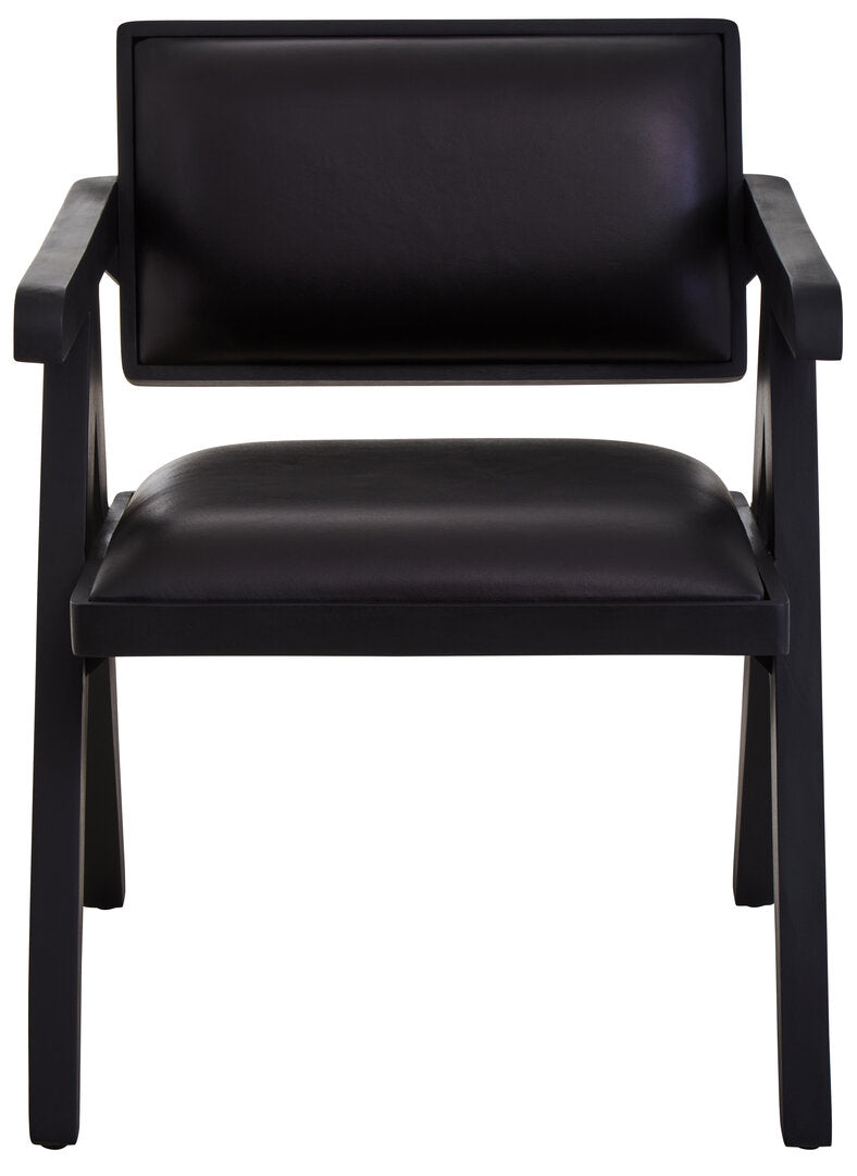 Verona Black Leather Armchair With Wood Frame