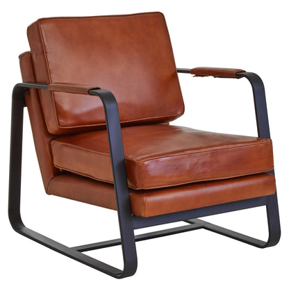 Verona Tan Leather Armchair With Black Iron Frame