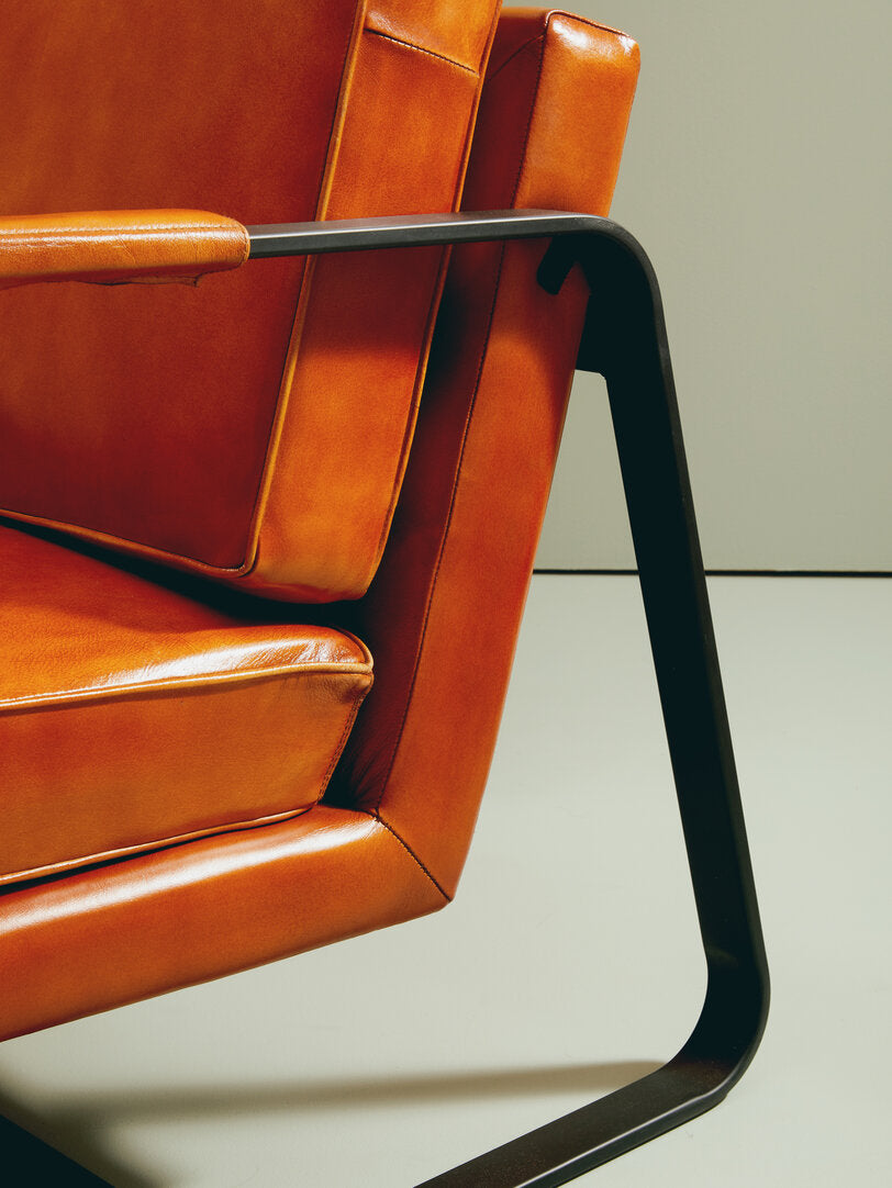 Verona Tan Leather Armchair With Black Iron Frame